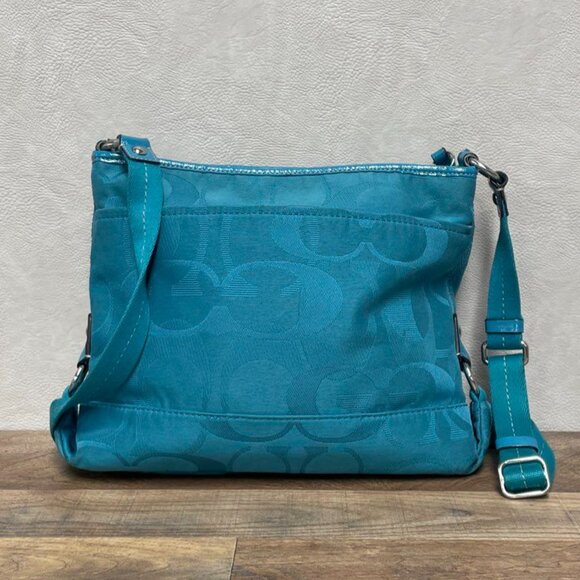Coach Turquoise Teal Daisy Kyra Signature Large File Crossbody Bag - Picture 2 of 6